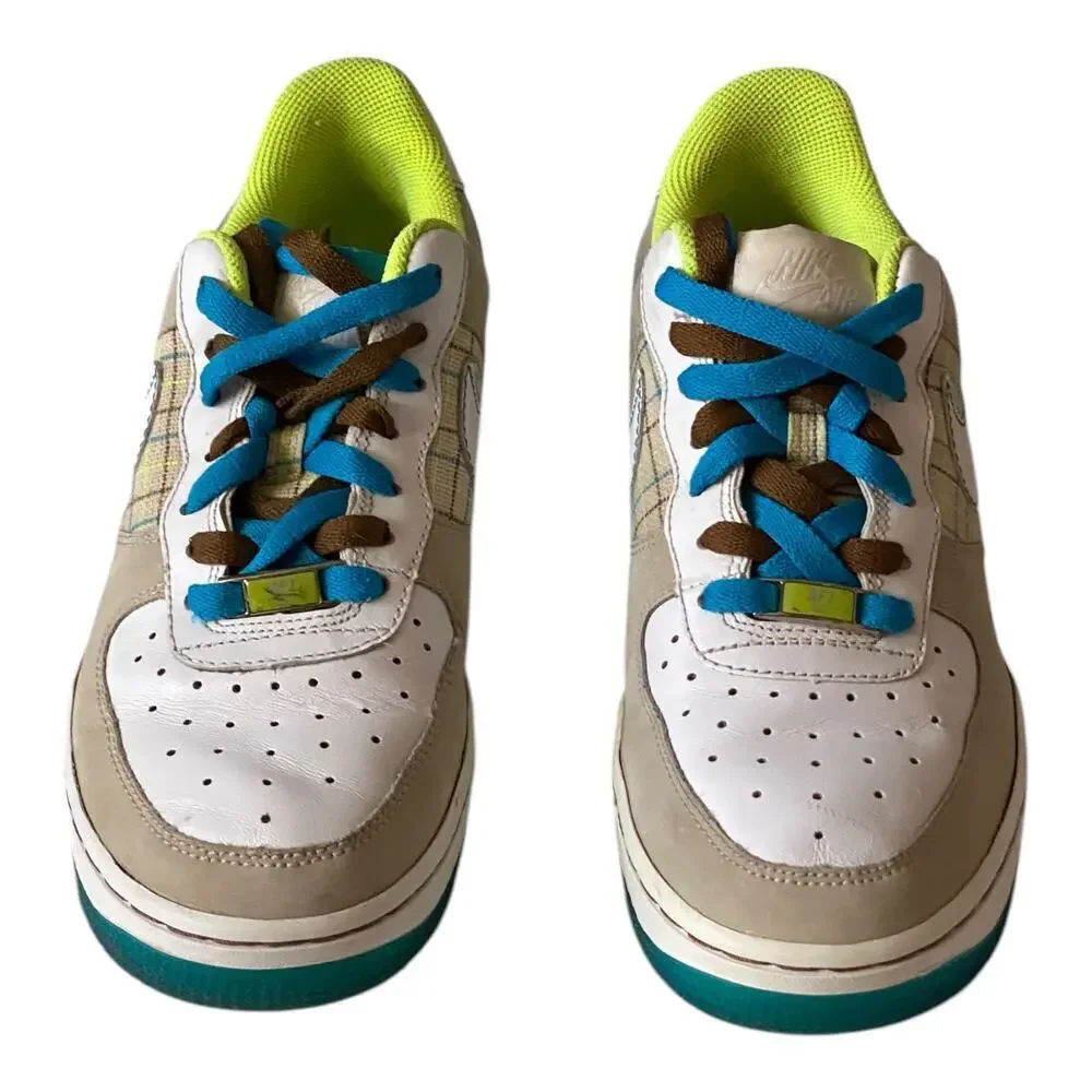Vtg 2007 Nike Air Force 1 Low 07 Net Plaid 315115-114 Volt Blue Wmns Size 7 Rare